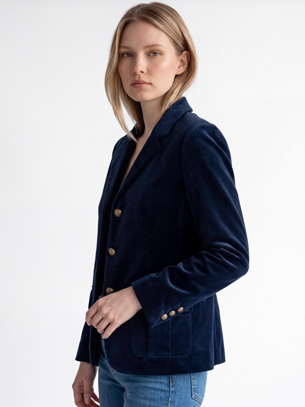 Talbots Navy Velveteen Equestrian inspired Classic Tailored Jacket in Dark Blue